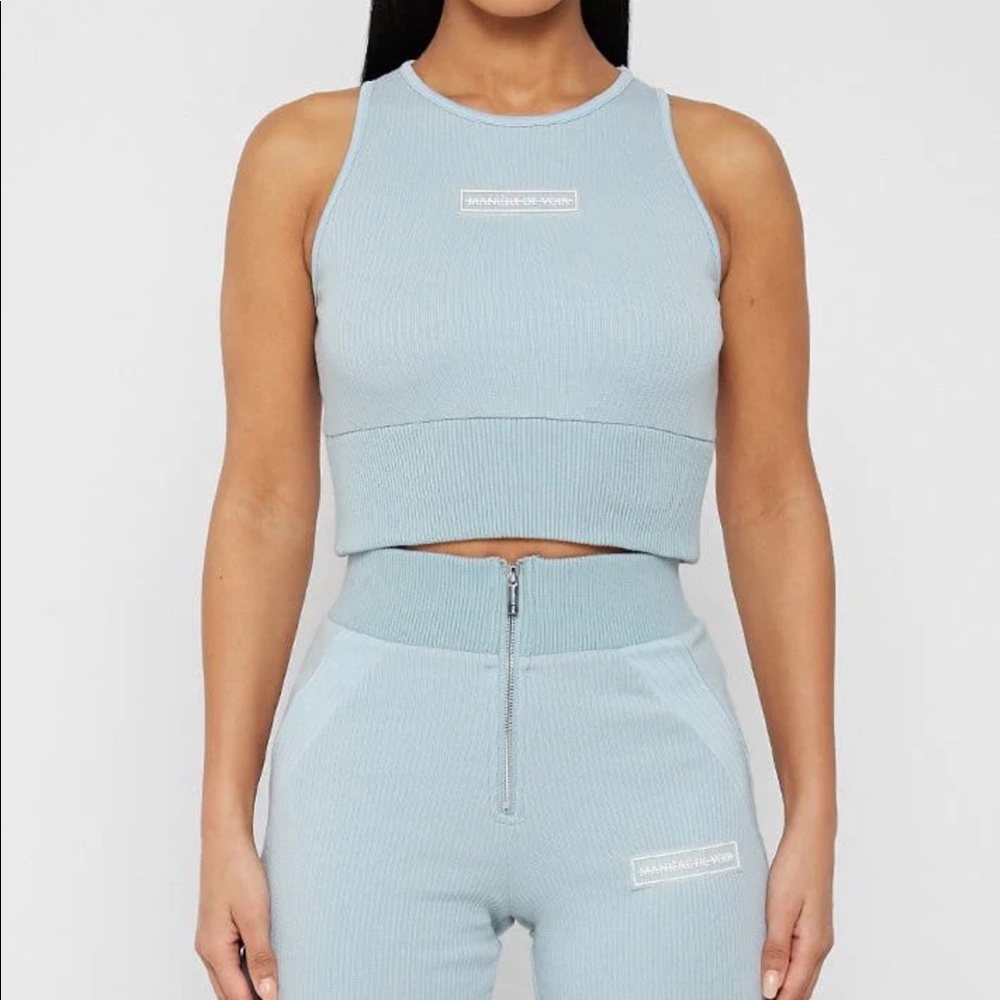 Maniere De Voir Ribbed Crop Top. Light Blue. NWT.